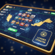 A premium online casino interface displaying a prominent 'Licensed Operator' badge, with abstract security symbols and a subtle map of Malaysia in the background, symbolizing secure and regulated online gaming.