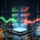 Holographic digital interface analyzing online casino reviews, with authentic reviews glowing green and fake reviews glowing red, set against a secure, high-tech background, symbolizing verification and trust.